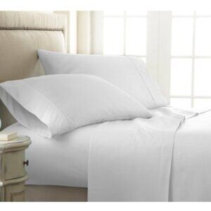 4-Piece White Striped Microfiber King Sheet Set